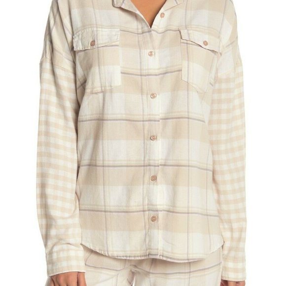 PJ SALVAGE Long Sleeve Plaid Top Shirt champagne - Picture 2 of 2